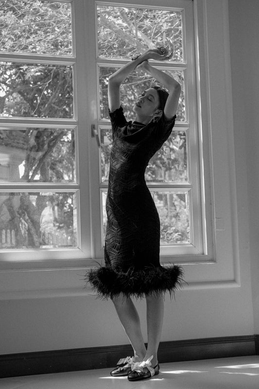 Plum Black Feather Dress