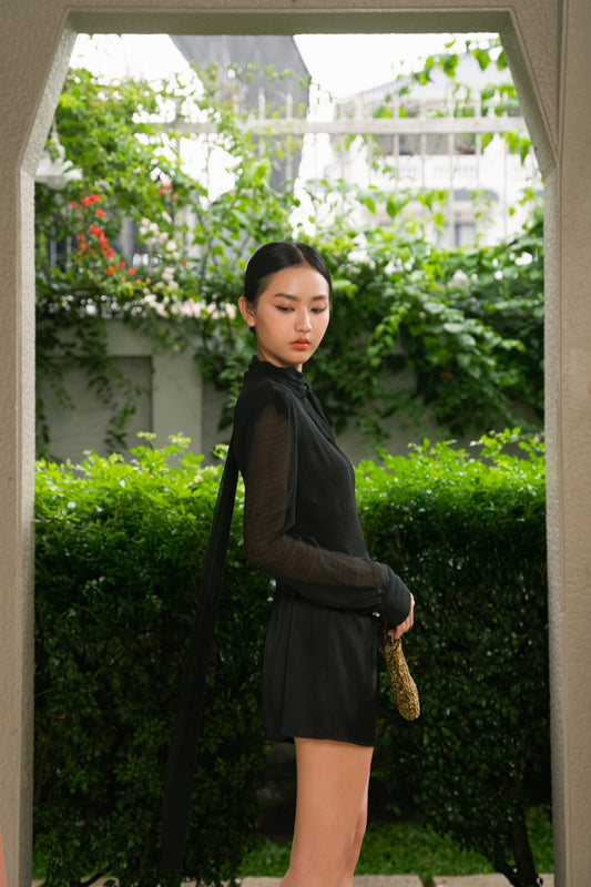 Noir Sheer-Sleeve Jumpsuit
